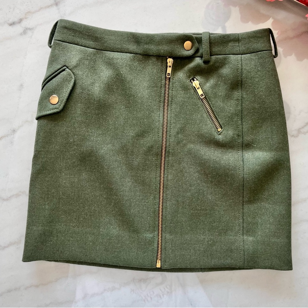 J. Crew Green Mini Skirt with Gold Accents